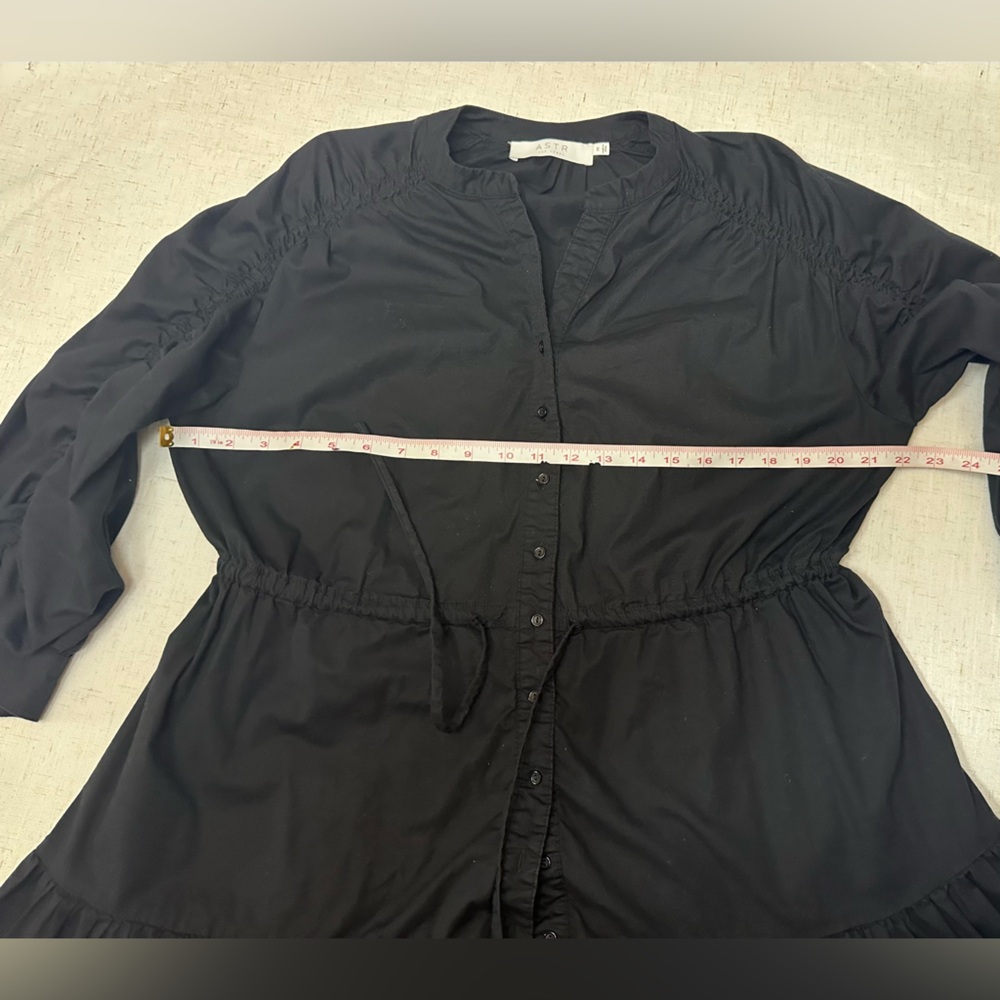 💜Astr Black Button-Front Drawstring Mini Dress - Picture 7 of 11